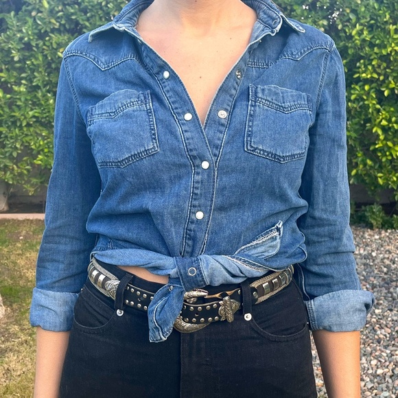 Topshop Tops - TOPSHOP Moto Denim Western snap shirt